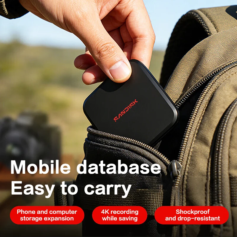 Фото Портативный SSD-накопитель SanDisk ELE Mini 1 ТБ/2 ТБ с разъемами Type-A и Type-C для iPhone 15 PRO, планшетов и ПК, внешний твердотельный накопитель. №5