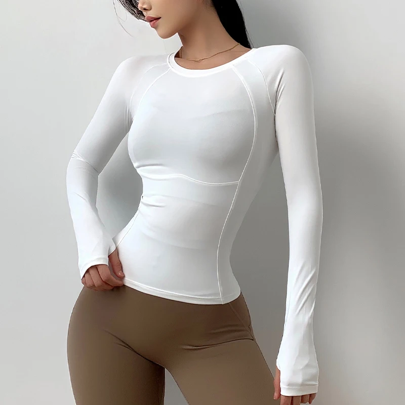 Women's Running Quick-Drying Yoga Long-Sleeved GYM Women Fitness T-Shirt Breathable Thin Top Sweat-Absorbing Training Tights