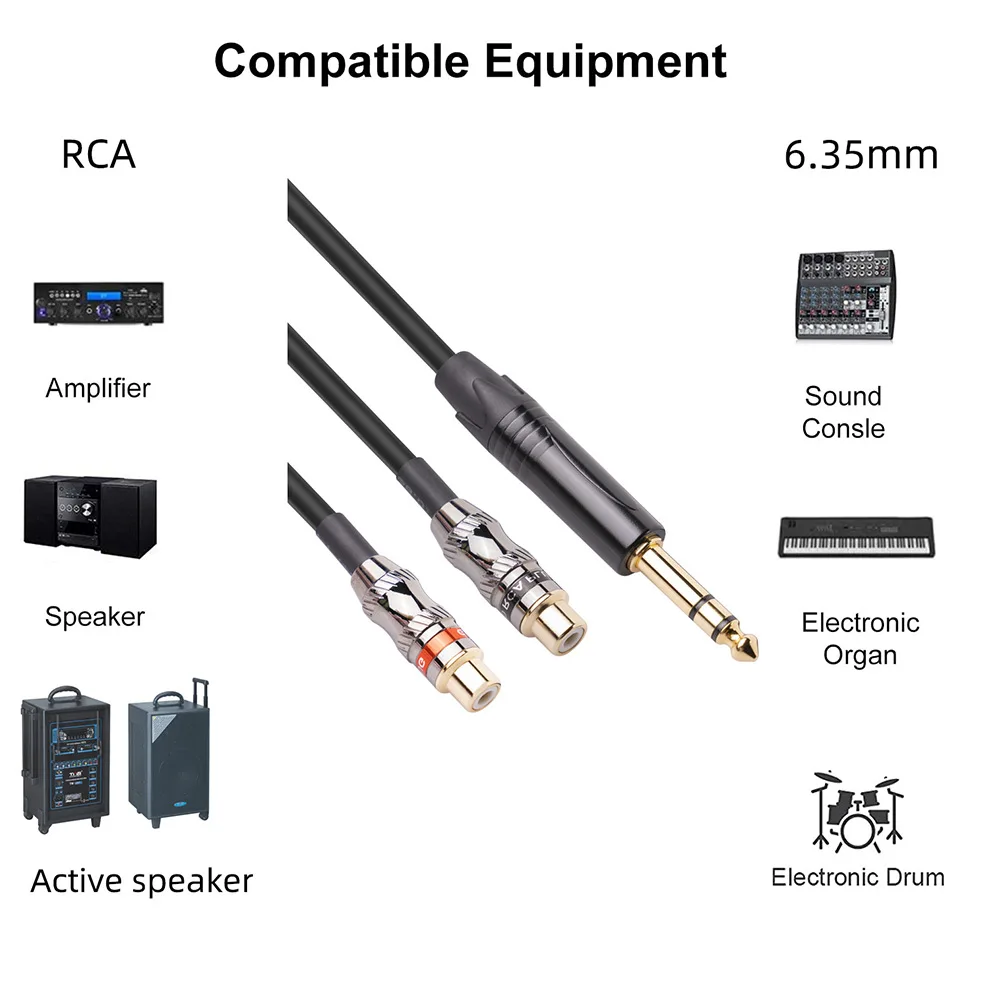

6.35mm Stereo Male To 2 RCA Female Plug Audio Cable Wire Cord Converter Adapter With OFC Oxygen-free Copper Conductor