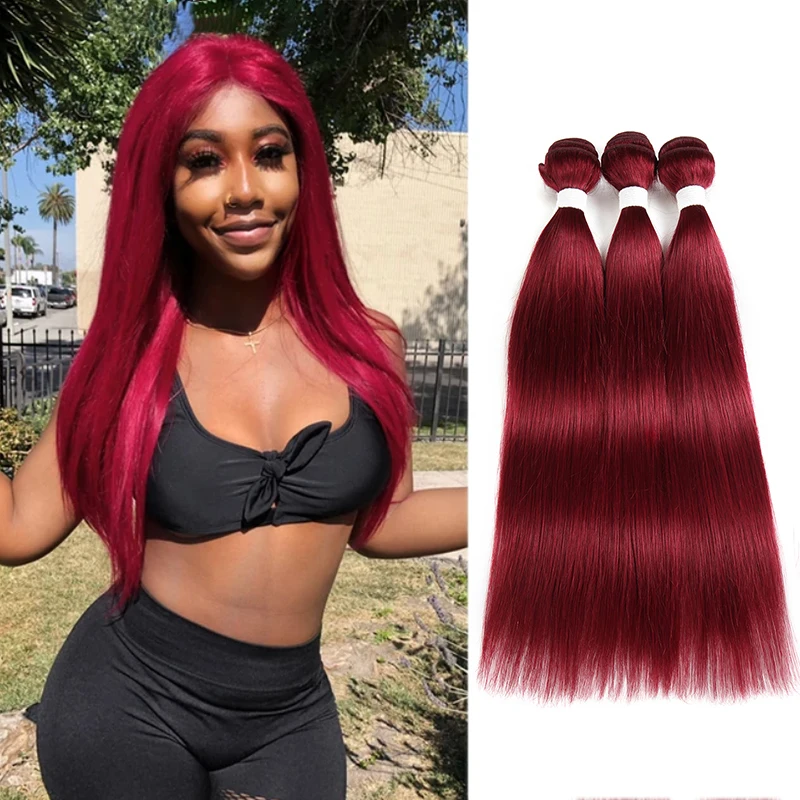 

Пупряди человеческих волос бордового цвета, бразильские Прямые Цветные волосы для наращивания, 3/4 шт., не Реми, человеческие волосы IJOY