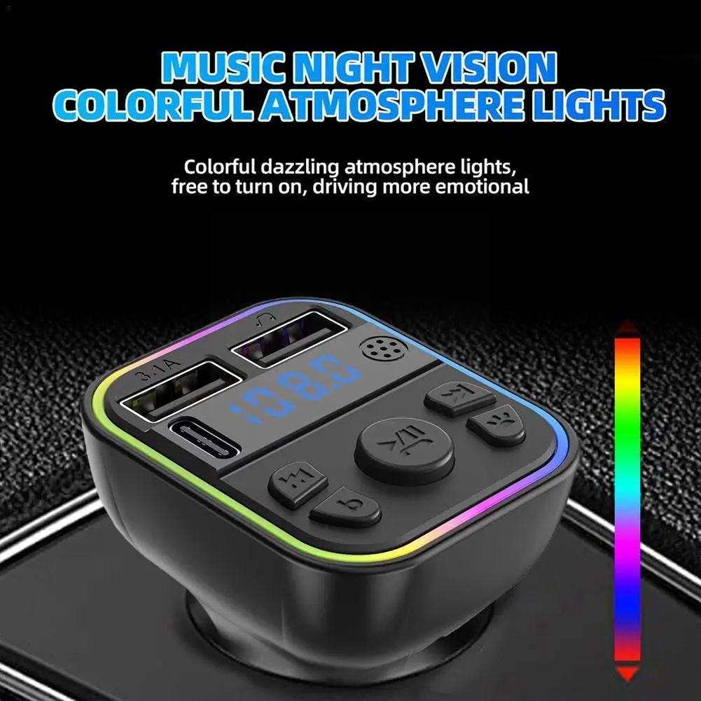 

Car FM Transmitter CVC Noise Reduction Dual USB 3.1A Fast Hands-free Colorful Charger Ambient MP3 Modulator Player Light N7E4