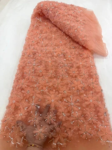 3D кружевная ткань с цветами нигерийская сетка с блестками, материал для шитья, Свадебная вечеринка, Высококачественная французская сетка, африканский тюль