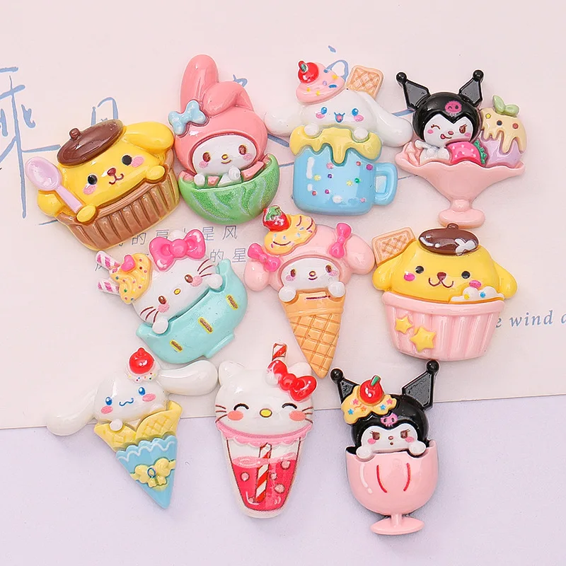 

10 Pcs New Lovely Mini Cartoon Sanrio Kitten Cake, Ice Cream Resin Scrapbook Diy Jewellery Hairpin Accessories Decorate Making