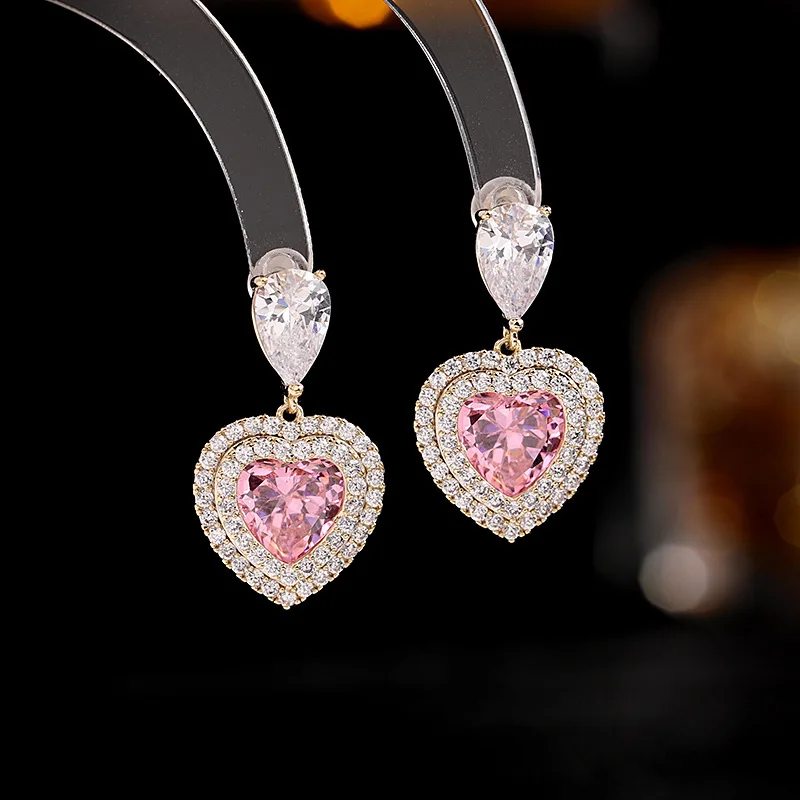 

Sweet Heart Cubic Zirconia 925 Silver Heart Drop Earrings for Girls Elegant Temperament Proposal Betrothal Luxury Jewelry Gifts