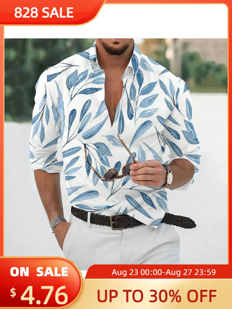 

Men's shirt 3D digital printing fashion Harajuku men's T-shirt leaf flower printing all-match men's clothing new loose shirt