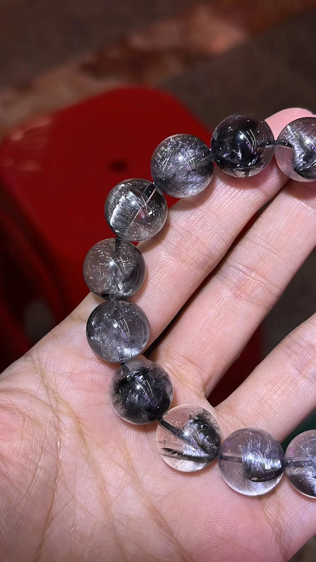 Натуральный черный Платиновый рутилированный кварцевый браслет из брукита 13 8 мм