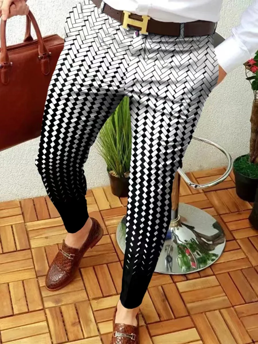 

Men's Casual Plaid Print Pants Skinny Pencil Pants Zipper Elastic Waist Oversize Pants Streetwear Trousers Men's clothing