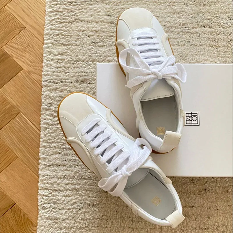

Toteme Square Head Retro Fashion Hand-stitched Lace-up German Training Shoes Sports Casual Sneakers Flat Bottom White Shoes