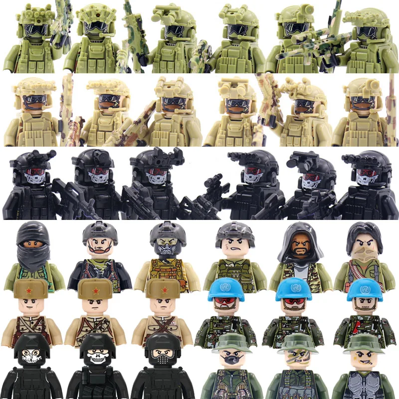 

Military Special Forces Soldier Building Blocks UN Volunteer Army Figure Knapsack Gun Weapon Bricks Accessories Gift Toys Kids