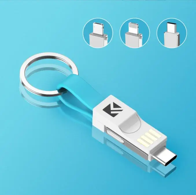 iphone keychain usb cable 3 in 1 USB Cable Micro USB Type C Lighting Cable For iPhone XR X Samsung 2A Mini Keychain Charger