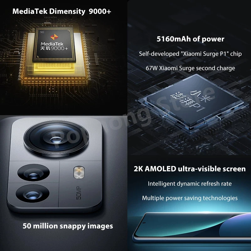 Ceny Xiaomi 12 Pro Dimensity Wersja 5G Telefon Komórkowy 6.73 Cala 2K AMOLED120Hz Wyświetlacz Dimensity 9000 + 4nm 50MP Potrójne Kamery NFC
