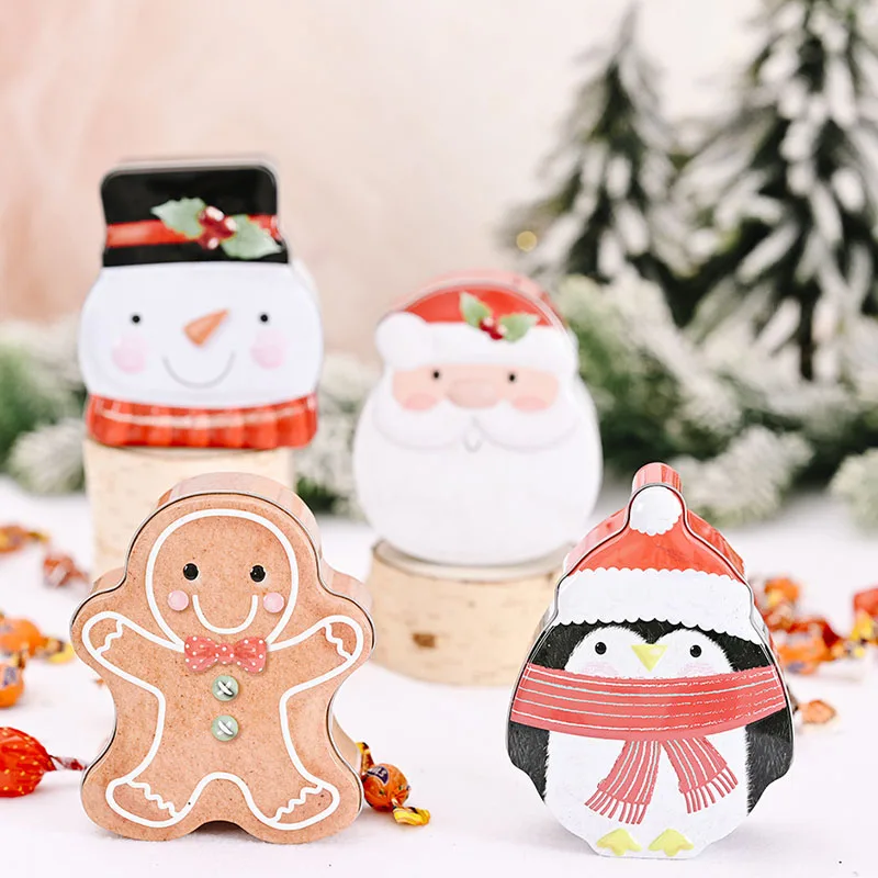

Iron Gift box Xmas Cute Snowman Sante Cookieman Peguin design Candy boxes surprices for kids girl friends family Chrismtas favor