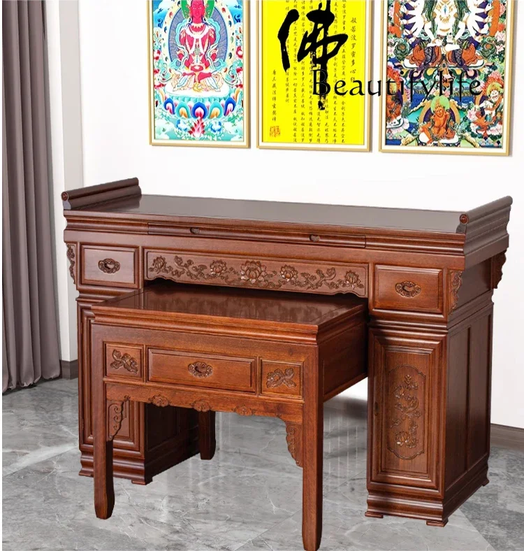 S Бог богатства алтарь китайский твердый деревянный храм Будды гостиная статуя