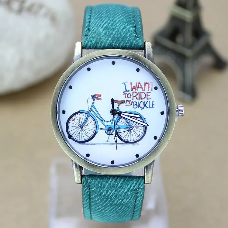 

New Fashion Bicycle Watch Women Jean Fabric Leather Strap Dress Watches Relogio Feminino Ladies Casual Quartz Watch Smart Watch