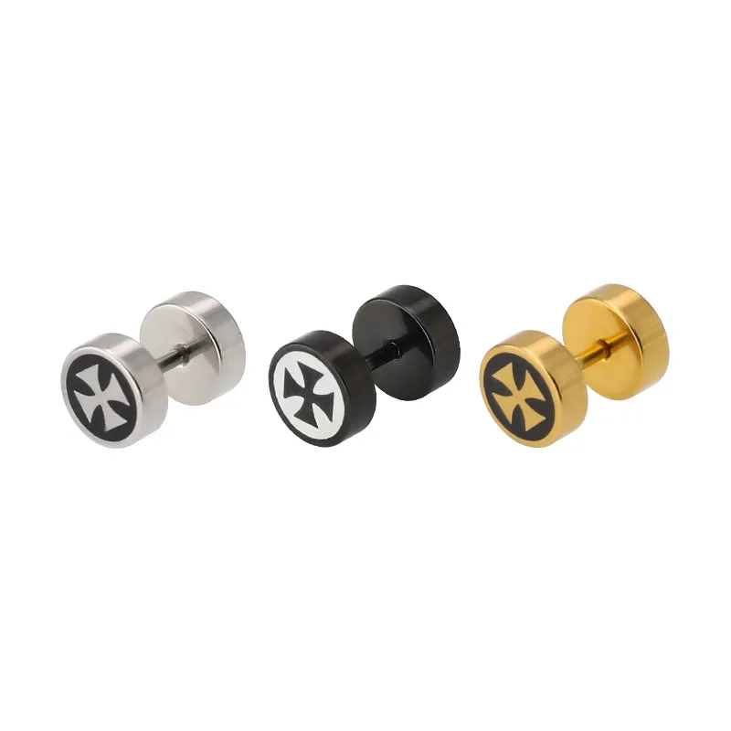 

Korean Version of Simple Personality Barbell Bilateral Drop Tape Cross Stainless Steel Titanium Steel Piercing Jewelry