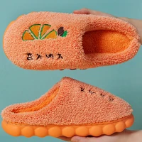 2022 winter home slippers for women warm thick plsuh solid woman platform shoes with fur orange fruit female house slippers