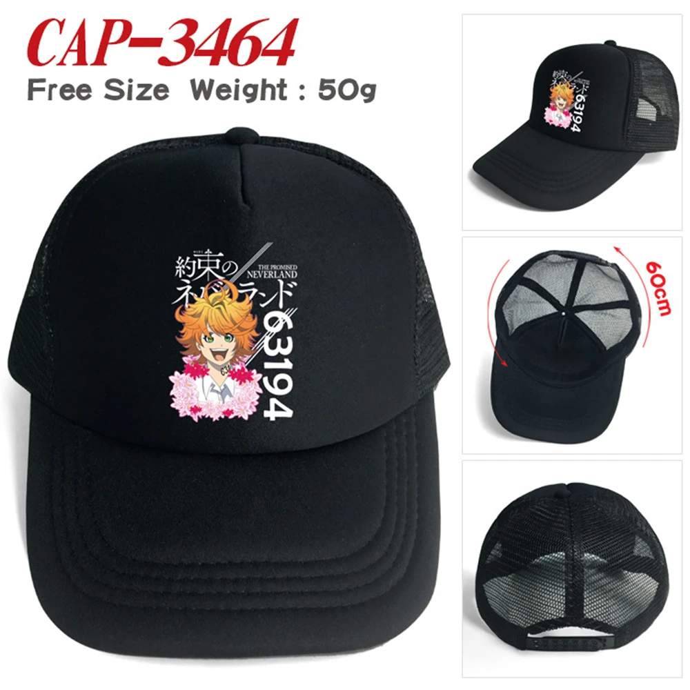 

Promised Neverland Print HipHop Hat Summer Mesh Cap Outdoor Baseballcap Canvas Leisure Sunhat Adjustable Student Peaked Cap Gift