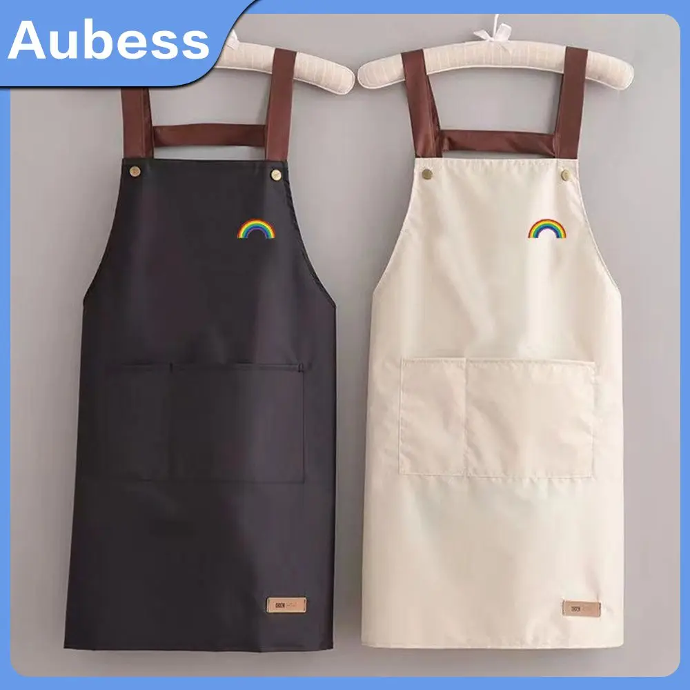

Household Printed Kitchen Work Waist Convenient Storage Apron Anti-oil Dirty Household Cooking Baking Strap Type With 2 Pockets