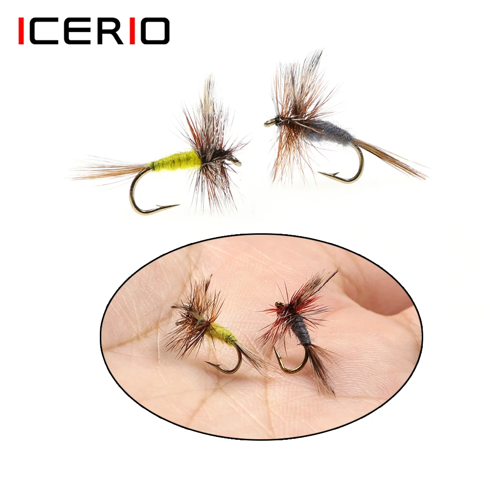 

ICERIO 6pcs #10 - #18 Yellow / Grey Adams Dry Flies Caddis Midge Adult Mayfly Trout Fishing Lure Bait