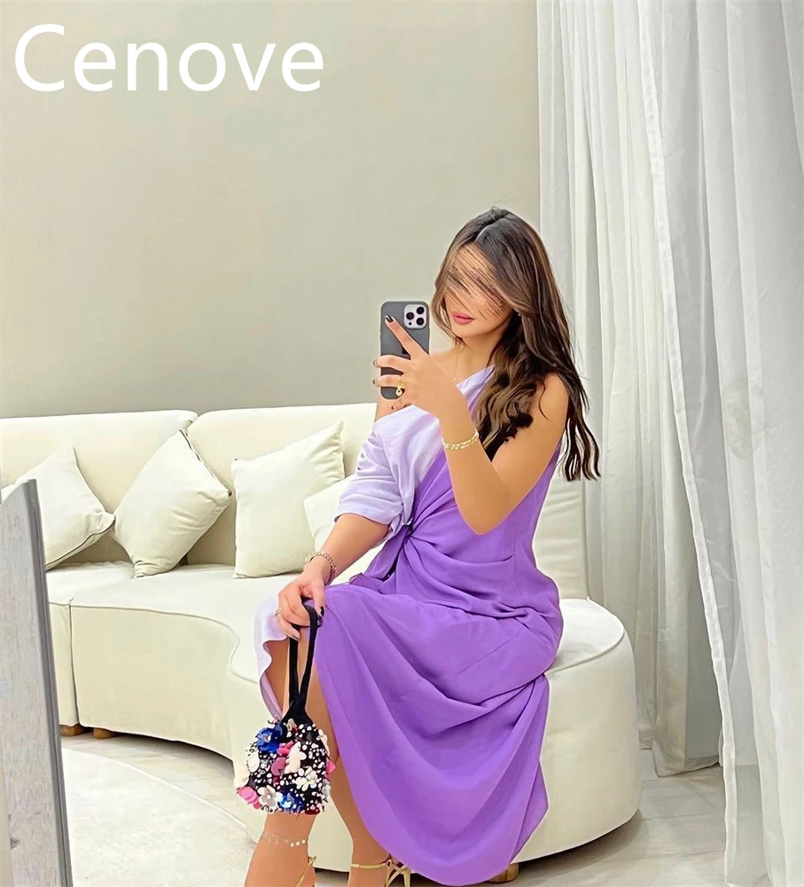 

Женское платье для выпускного вечера Cenove, фиолетовое элегантное вечернее платье длиной ниже колена с короткими длинными рукавами для лета