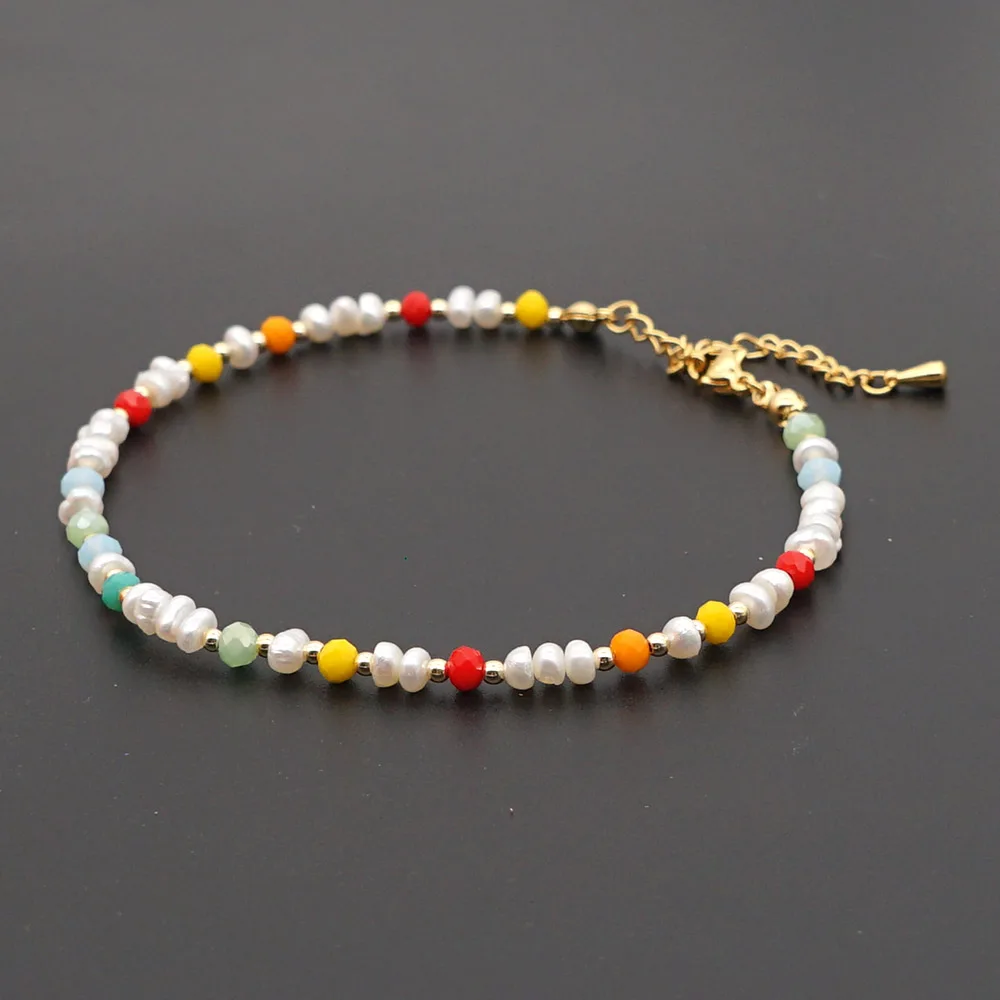 

Crystal Beaded Freshwater Pearl Anklet Bohemian Jewelry for Women Teen Girl Unfade Stainless Steel Chains Waterproof Anklets