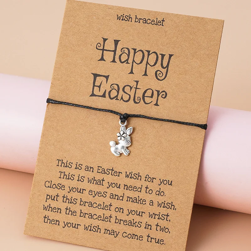 

Lovely Bunny Friendship Bracelet Cute Easter Rabbit Charm Wish Card Handmade Rope Braided Bracelets Animal Jewelry Lover Gifts