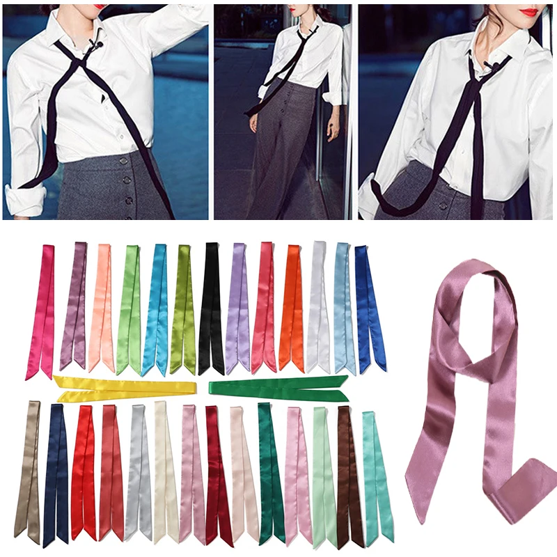 

Satin Scarf Artistic Sense Arm Bag Ribbons Hair Band Belt All-Match Decorative Scarf Headband Pure Color Thin Narrow Long Ribbon