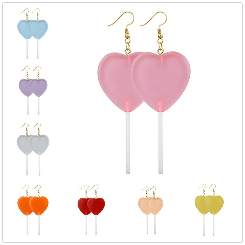 

1 Pair Multicolor Love Lollipop Earrings Candy Color Cute Sweet Peach Heart Earrings Jewelry
