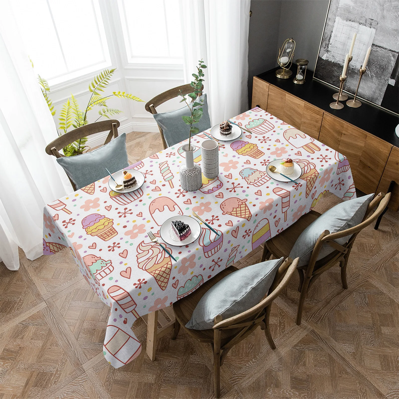 Cartoon Ice Cream Snowflake Tablecloth Holiday Decor Waterproof Rectangular Tablecloths Wedding Decor Table Cover