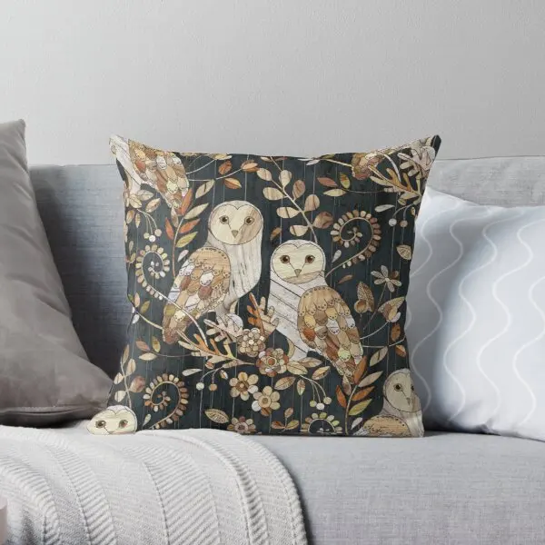 

Wooden Wonderland Barn Owl Collage Printing Throw Pillow Cover Hotel Waist Cushion Office Case Throw Pillows not include