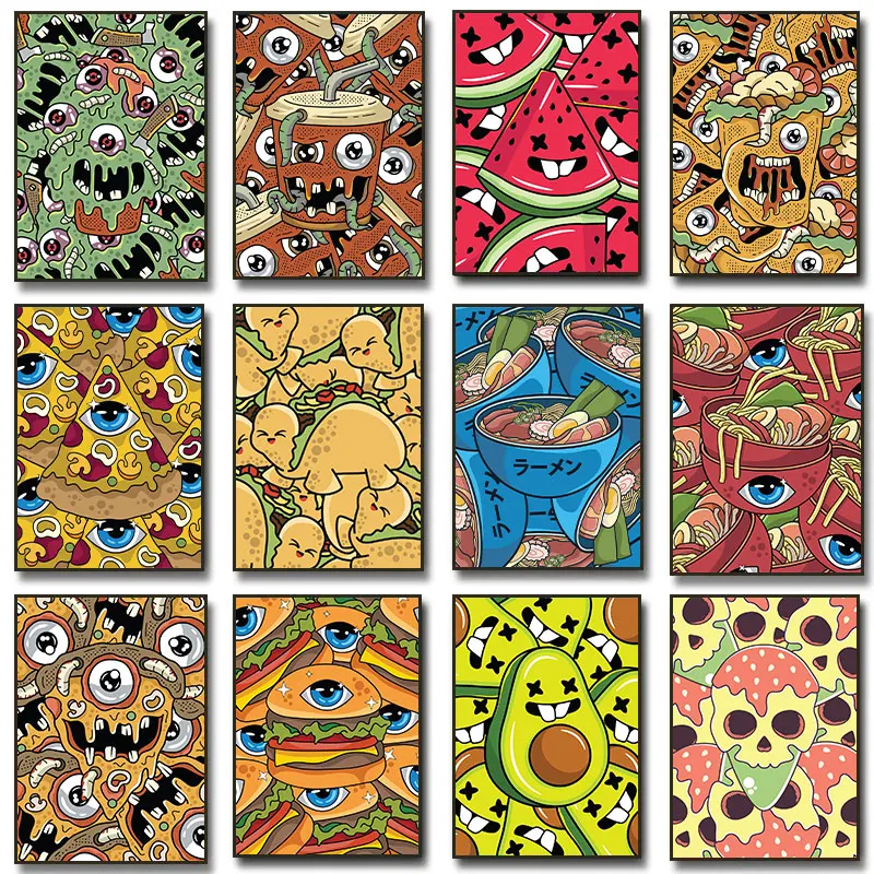 Смешное выражение еды страшные глаза мультяшная корона картины для гостиной