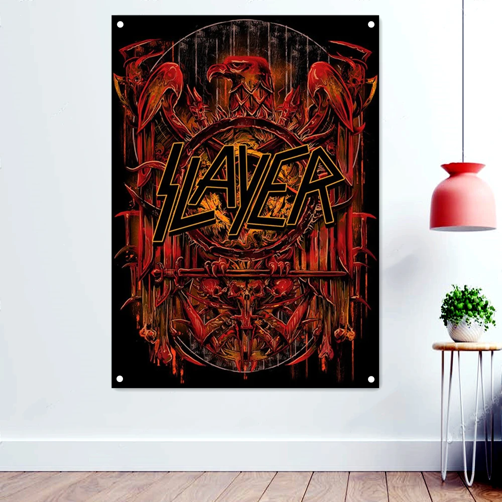 

Vintage Rock Music Band Banners Wall Art Home Decoration Death Metal Artist Poster Scary Blood Skull Flags Retro Hanging Cloth 2