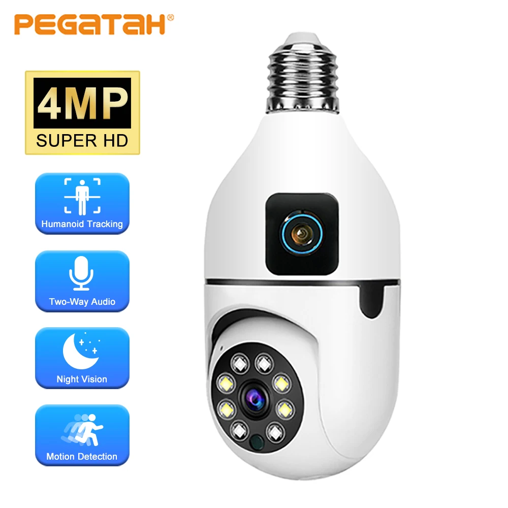 

1080P WIFI Dual Lens Bulb Camera V380 Wireless PTZ Camera IP Color Night Vision Two-WayAudio Indoor Network Video Surveillance