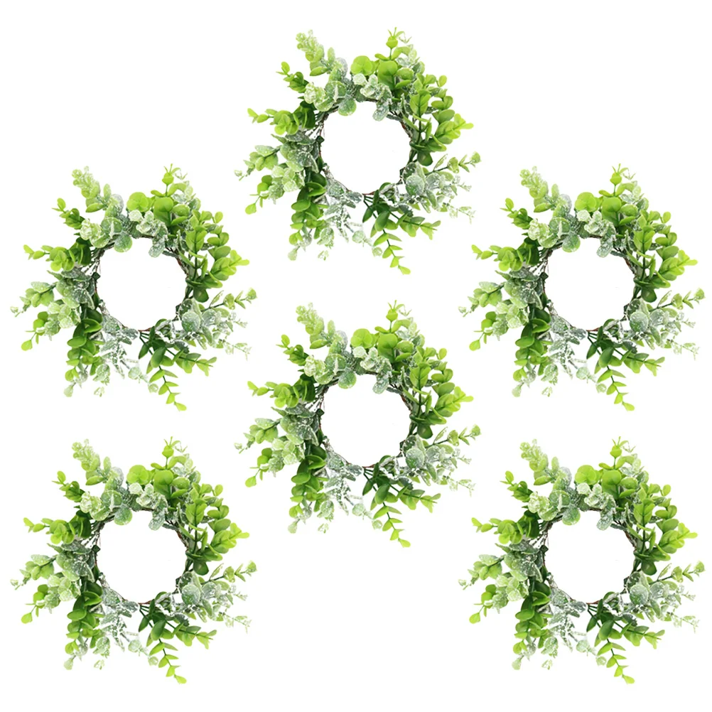 

6 pcs Wedding Rings Fake Eucalyptus Leaves Ring Artificial Leaves Wreaths