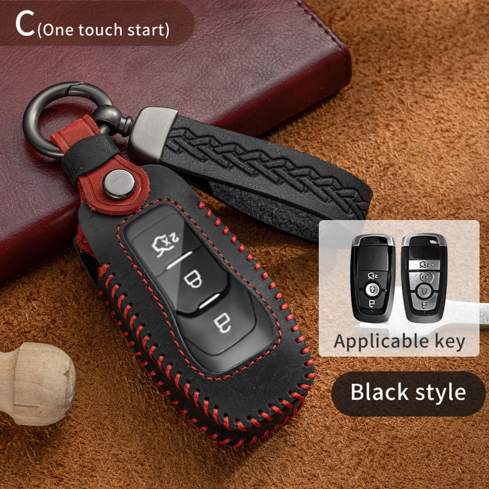 

Crazy Horse Leather Car Key Case Cover for Ford Fusion Mondeo Mustang Explorer Edge EcoSport For Lincoln Mondeo MKC MKZ MKX