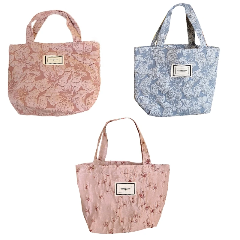 

Women's Lunch Bag Vintage Flower Tote Bag Female Girls Hand Carrying Handbags Ladies Casual Shopping Bags E74B