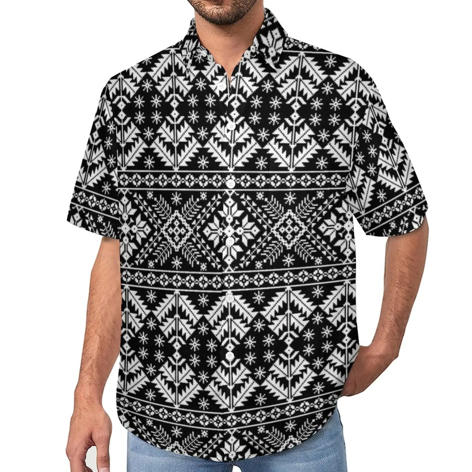 

Holiday Nordic Beach Shirt Vintage Print Hawaiian Casual Shirts Men Y2K Blouses Short Sleeves Custom Clothing Plus Size