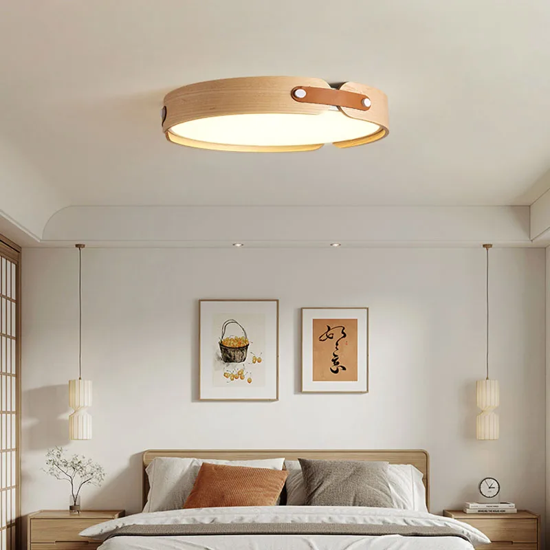 

Japanese Wood Ceiling Light Solid Bedroom Simple Modern Balony Lamps Circular Restaurant Lamparas De Techo Living Rooom Decor