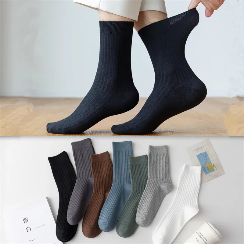 

Cotton Socks Men Pure Color Mid-Calf Crew Socks Men Striped tube Socks Autumn Winter 5 Pairs/lot Fathers Day Gifts For Dad