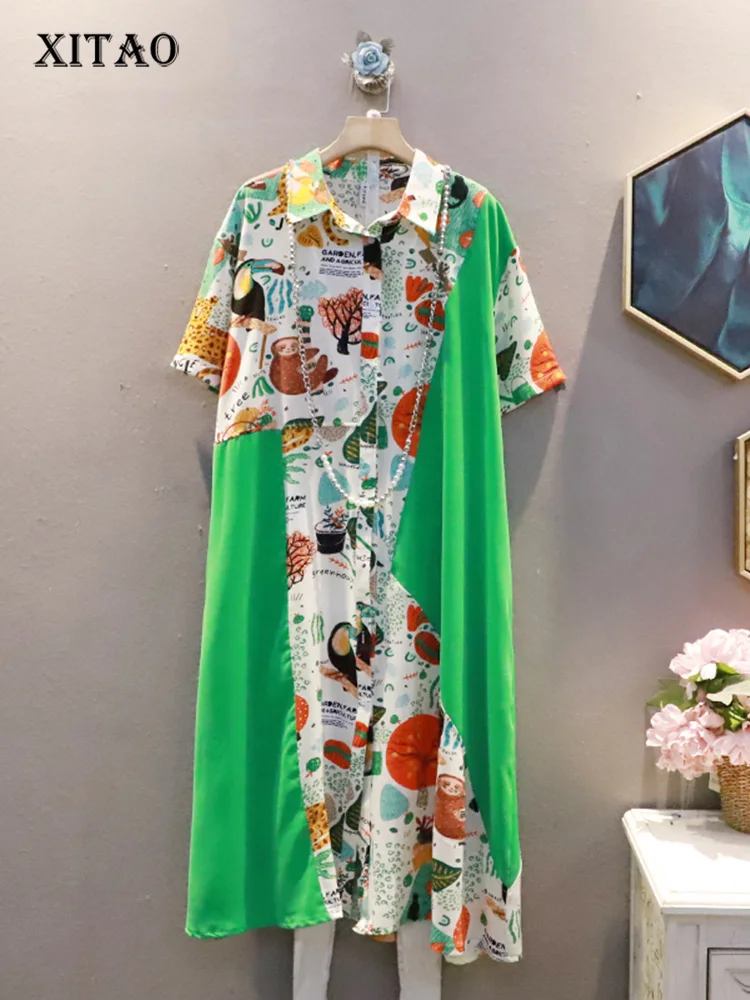 

XITAO Print Pattern Dress Fashion Women Single Breast Half Sleeve 2022 Summer Minority Pullover Vintage Elegant Dress ZY7095