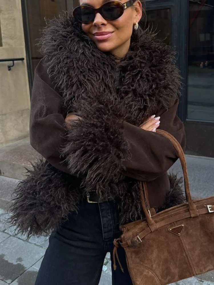 LGRQ 2024 новая зимняя модная женская одежда с отложным воротником мехом рукавами