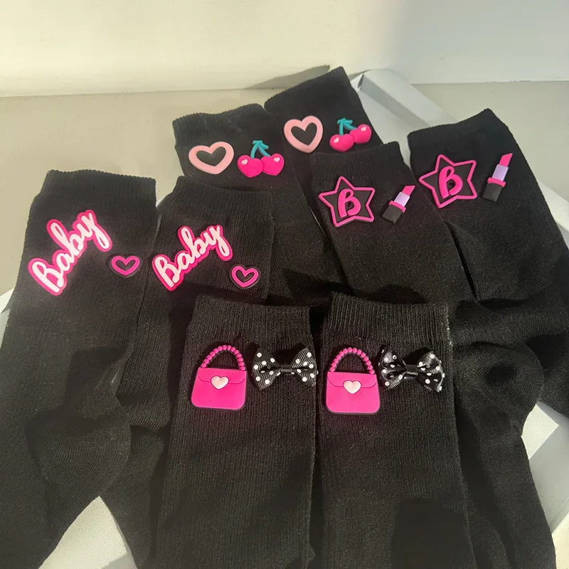 Черные универсальные чулки Барби с галстуком-бабочкой Love Floo новые носки до