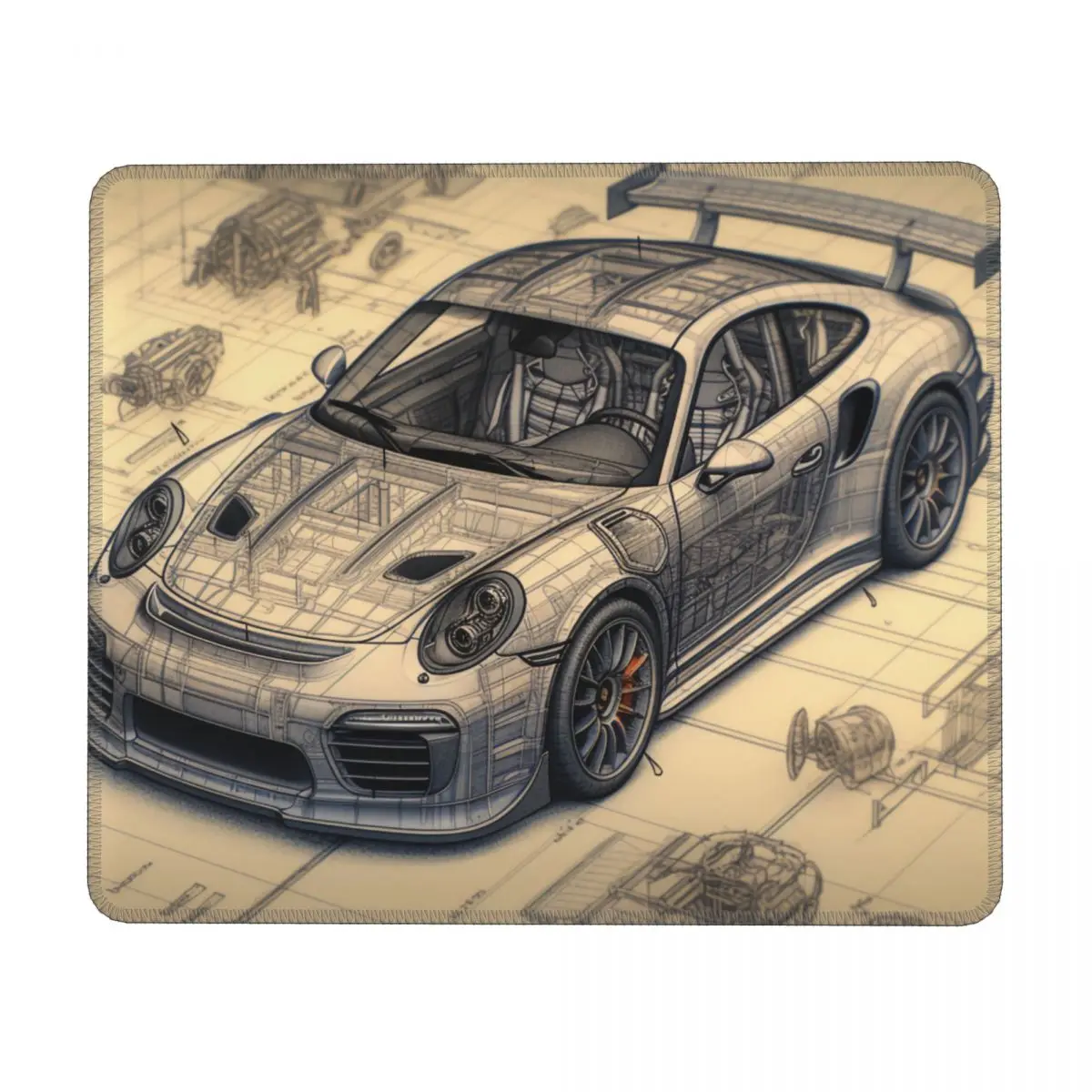 

Classic Sports Car Print Mouse Pad Schematics Pencil Drawing Vintage Original Mousepad Table Non Slip Rubber Mouse Pads