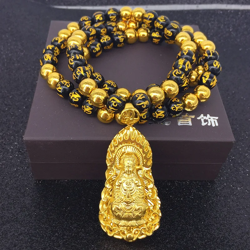 

Vietnam Alluvial Gold Om Mani Padme Hum Six Words Mantra Guanyin Buddha Necklaces