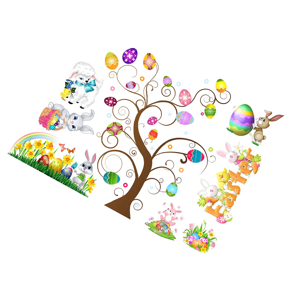 

Easter Window Stickers Decorations Clings Bunny Wall Decals Ornaments Party Rabbit