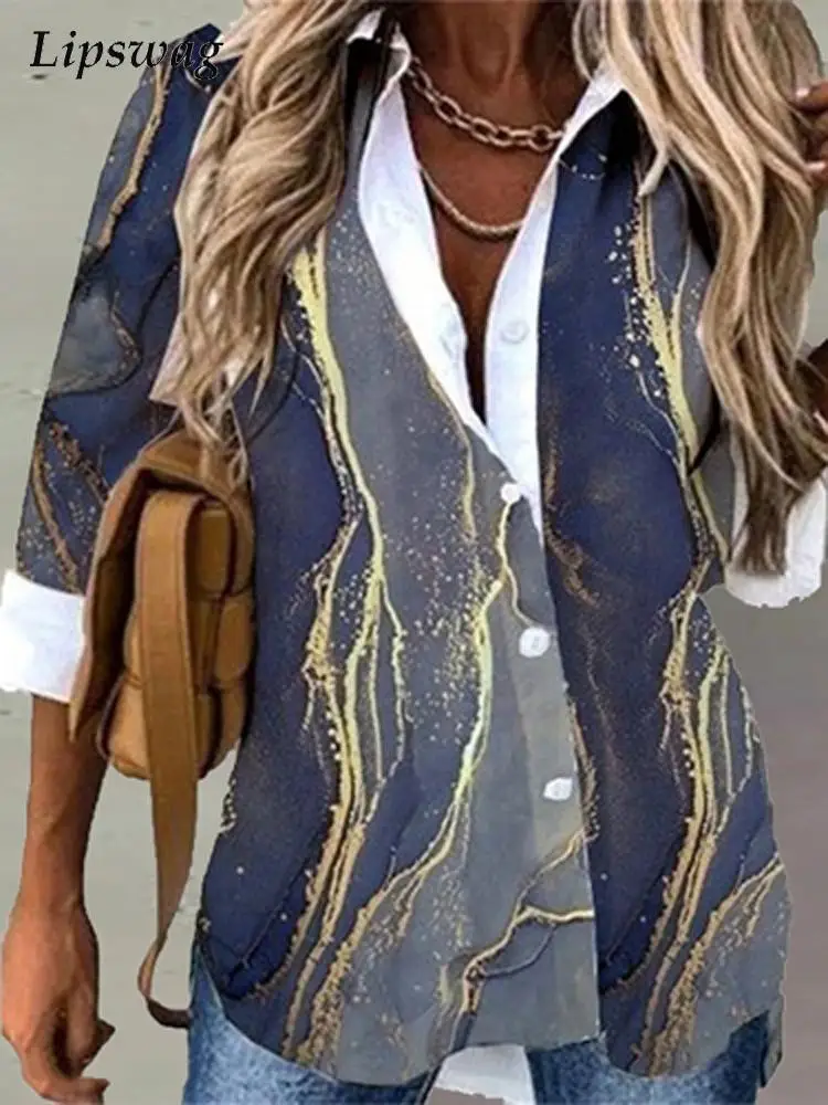 

Женская блузка на пуговицах с длинным рукавом и отложным воротником