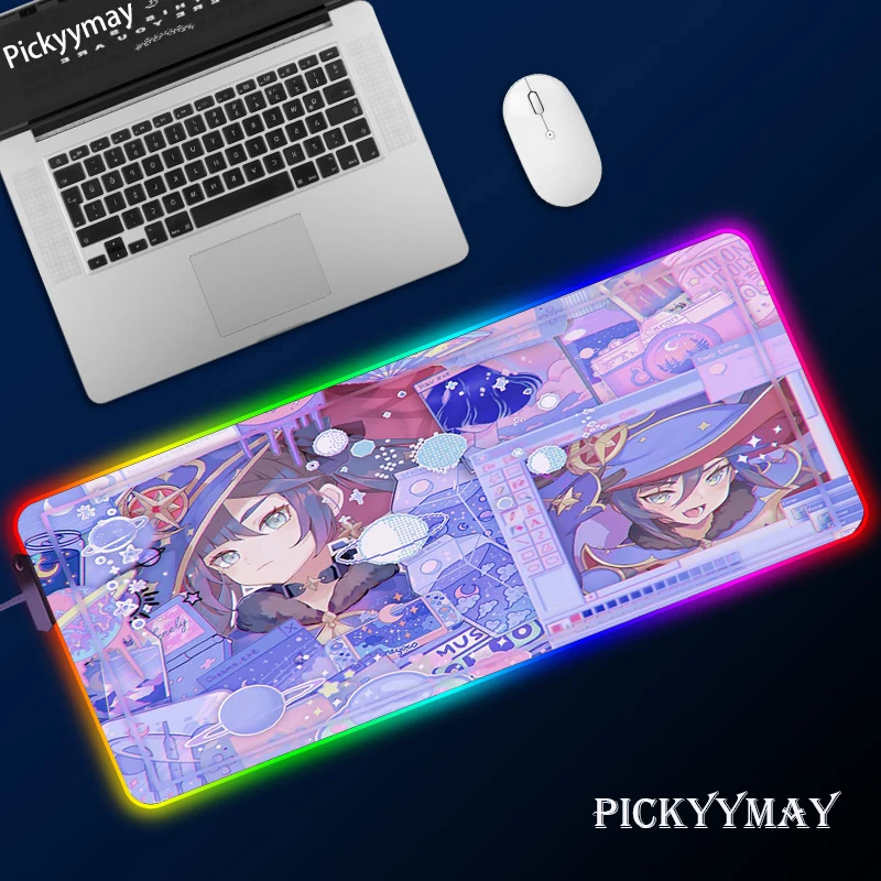 

Игровой RGB коврик для мыши Genshin Impact, милый Аниме Коврик для клавиатуры ноутбука, большой игровой коврик для мыши, коврик для мыши, коврик для и...