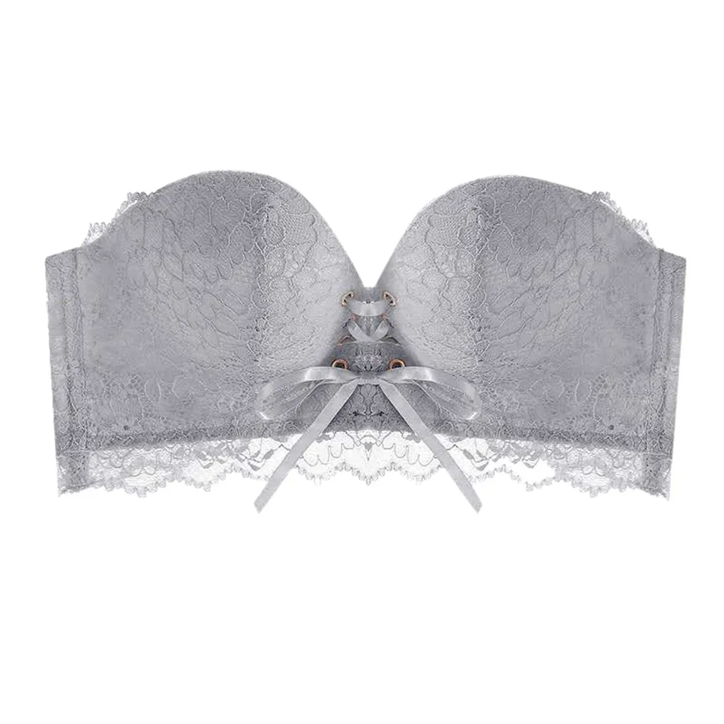 

Нескользящий кружевной бюстгальтер пуш-ап без бретелек с завязками женский сексуальный комплект Женская одежда