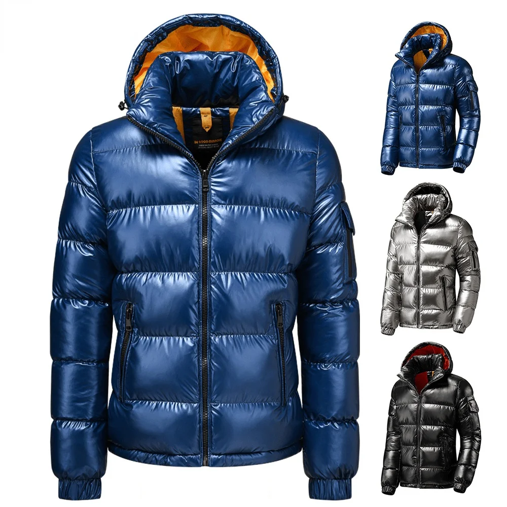 

Chaqueta Impermeable Gruesa Para Hombre, Parka Con Gorro Desmontable a Prueba De Viento, Parkas Metálicas Brillantes, Trajes De