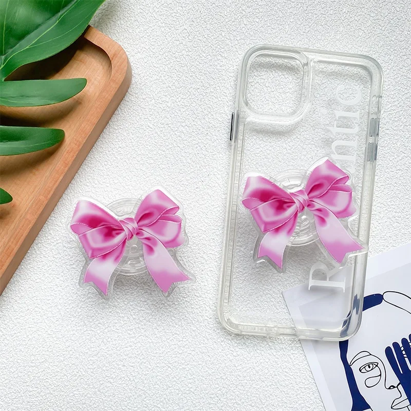

Socket Phone Ring with Bow Tie Christmas Ribbon Phone Grip Handle Bowknot Phone Holder Cap Kick Stand for iPhone Samsung - Pink